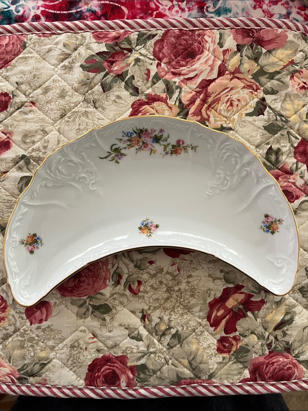 Vintage Bernadotte Porcelain Crescent Floral Trinket Serving Dish Czech Republic